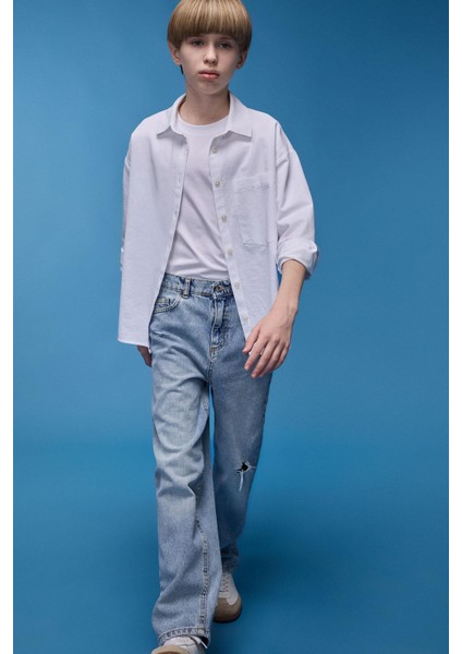 Erkek Çocuk Loose Fit Düz Paça Jean Pantolon D7209A825SP fiyatları