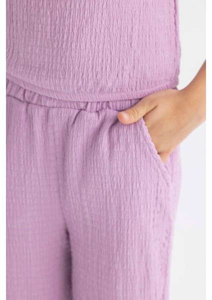 Kız Çocuk Wide Leg Geniş Bol Paça Beli Lastikli Bürümcük Pantolon C5372A824SM indirimleri