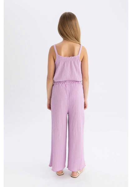 Kız Çocuk Wide Leg Geniş Bol Paça Beli Lastikli Bürümcük Pantolon C5372A824SM