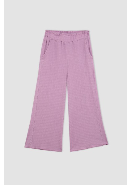 Kız Çocuk Wide Leg Geniş Bol Paça Beli Lastikli Bürümcük Pantolon C5372A824SM