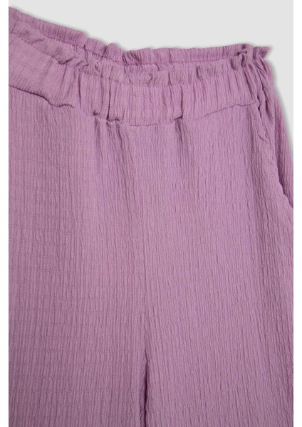 Kız Çocuk Wide Leg Geniş Bol Paça Beli Lastikli Bürümcük Pantolon C5372A824SM