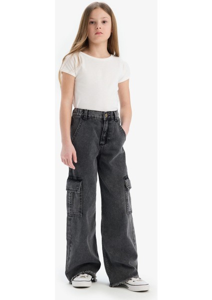 Kız Çocuk Wide Leg Kargo Geniş Bol Paça Pamuklu Jean Pantolon D7090A825SP