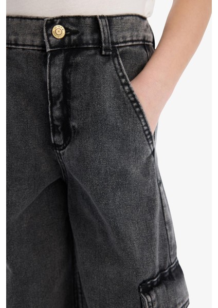 Kız Çocuk Wide Leg Kargo Geniş Bol Paça Pamuklu Jean Pantolon D7090A825SP indirimleri