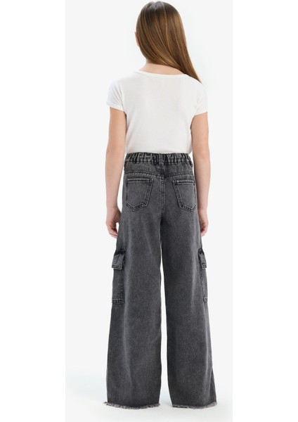 Kız Çocuk Wide Leg Kargo Geniş Bol Paça Pamuklu Jean Pantolon D7090A825SP