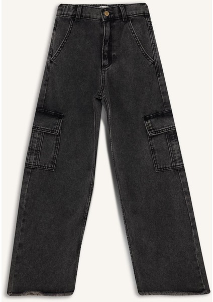 Kız Çocuk Wide Leg Kargo Geniş Bol Paça Pamuklu Jean Pantolon D7090A825SP