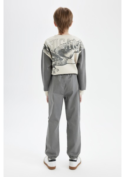 Erkek Çocuk Bağcıklı Beli ve Paçası Lastikli Cepli Jogger Gabardin Pantolon C7577A824WN