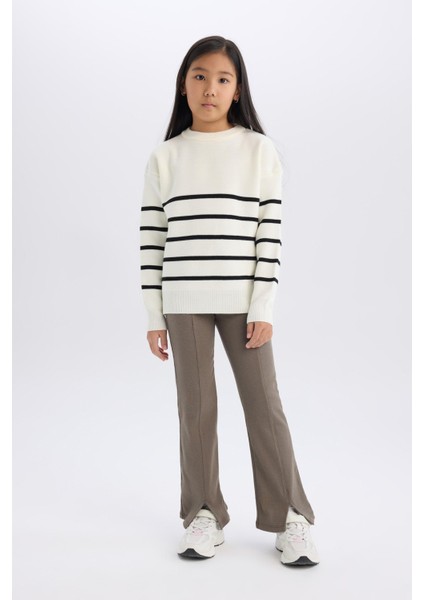 Kız Çocuk İspanyol Paça Yırtmaçlı Standart Boy Fitilli Kaşkorse Tayt D0747A824AU