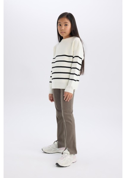 Kız Çocuk İspanyol Paça Yırtmaçlı Standart Boy Fitilli Kaşkorse Tayt D0747A824AU modelleri