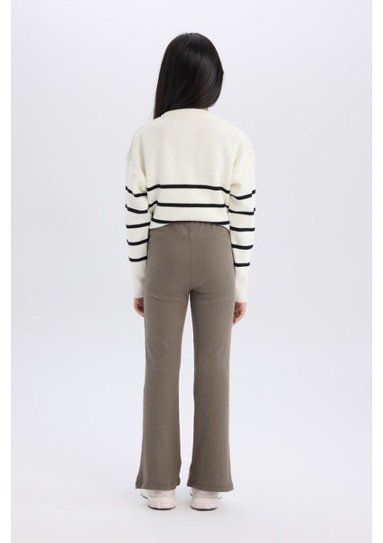 Kız Çocuk İspanyol Paça Yırtmaçlı Standart Boy Fitilli Kaşkorse Tayt D0747A824AU