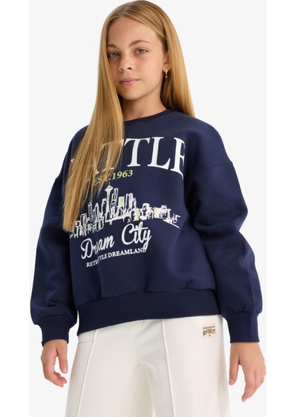 Kız Çocuk Relax Fit Bisiklet Yaka Baskılı Sweatshirt D4384A824WN
