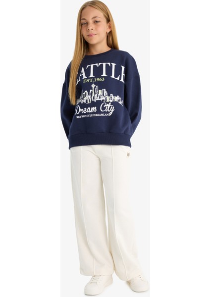Kız Çocuk Relax Fit Bisiklet Yaka Baskılı Sweatshirt D4384A824WN fiyatları