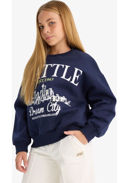 Kız Çocuk Relax Fit Bisiklet Yaka Baskılı Sweatshirt D4384A824WN modelleri