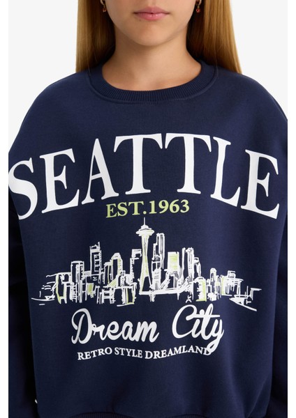 Kız Çocuk Relax Fit Bisiklet Yaka Baskılı Sweatshirt D4384A824WN indirimleri