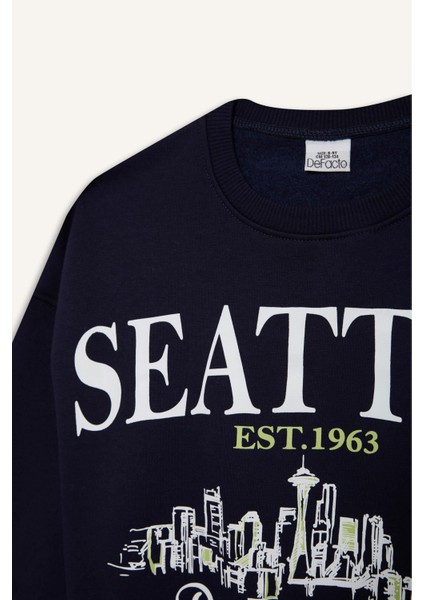 Kız Çocuk Relax Fit Bisiklet Yaka Baskılı Sweatshirt D4384A824WN