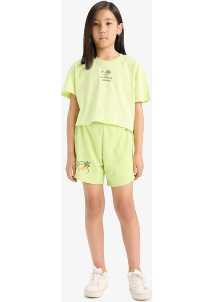 Kız Çocuk Beli Lastikli Baskılı Şort