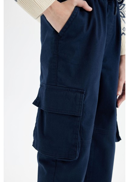 Erkek Çocuk Kargo Cepli Beli Bağcıklı Lastikli Paça Lacivert Jogger Gabardin Pantolon C6623A824AU