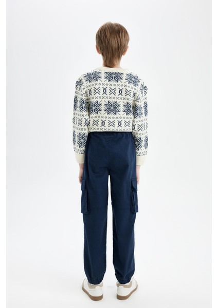 Erkek Çocuk Kargo Cepli Beli Bağcıklı Lastikli Paça Lacivert Jogger Gabardin Pantolon C6623A824AU