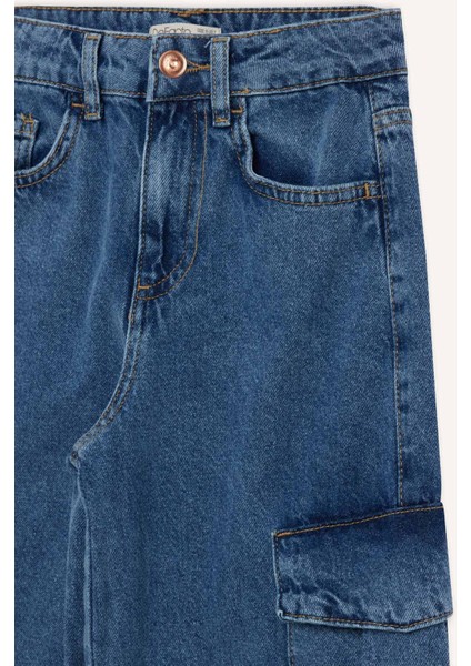 Kız Çocuk Wide Leg Kargo Geniş Bol Paça Pamuklu Jean Pantolon D7091A825SM