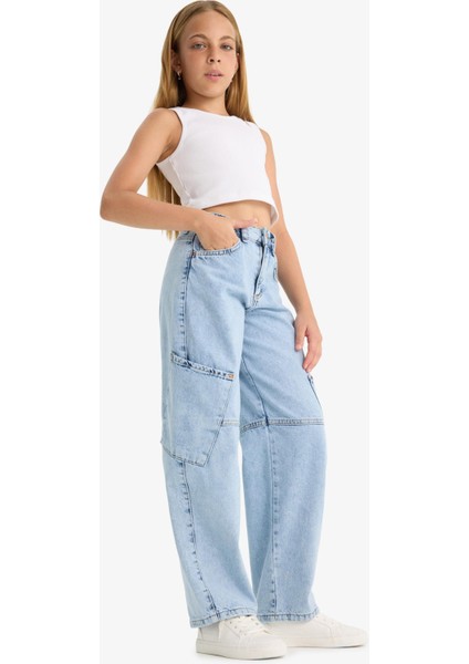 Kız Çocuk Baggy Fit Geniş Bol Paça Jean Pantolon E1742A825SM fiyatları