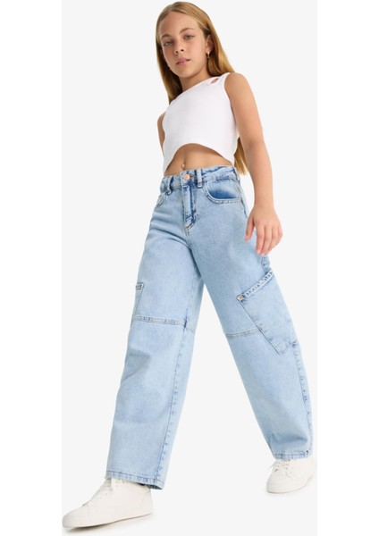 Kız Çocuk Baggy Fit Geniş Bol Paça Jean Pantolon E1742A825SM modelleri