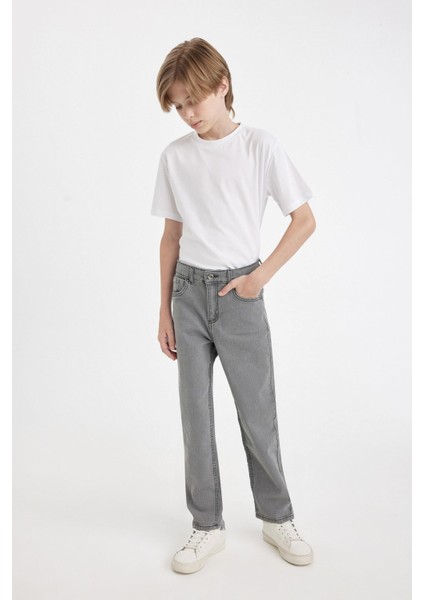 Erkek Çocuk Straight Fit Düz Paça Cepli Gri Basic Düz Jean Pantolon C3697A824WN modelleri