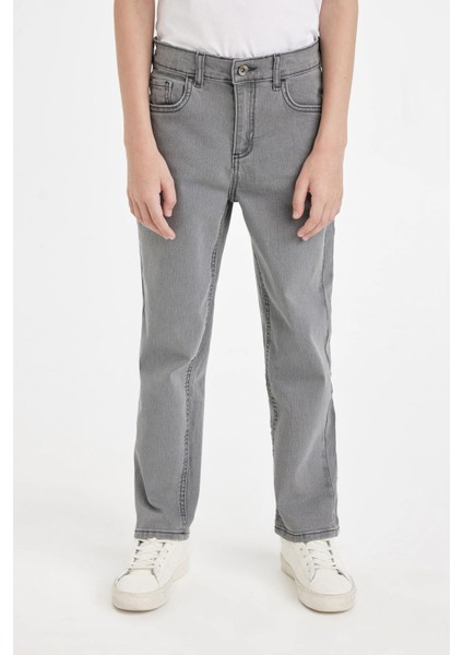 Erkek Çocuk Straight Fit Düz Paça Cepli Gri Basic Düz Jean Pantolon C3697A824WN fırsatları