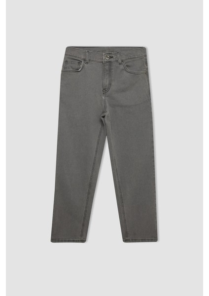 Erkek Çocuk Straight Fit Düz Paça Cepli Gri Basic Düz Jean Pantolon C3697A824WN