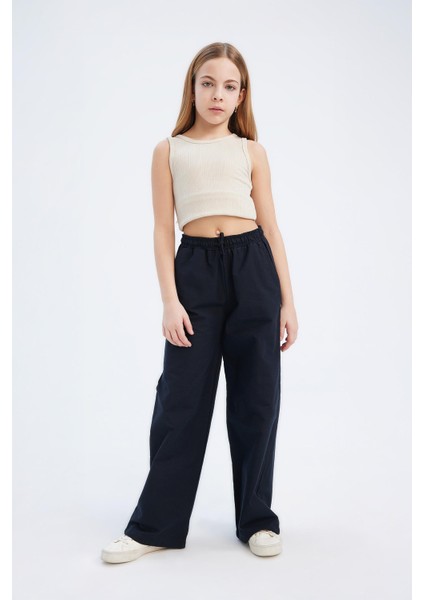 Kız Çocuk Beli Lastikli Wide Leg Geniş Bol Paça Pamuklu Pantolon D7611A825SM