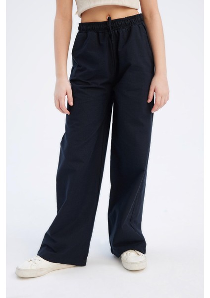 Kız Çocuk Beli Lastikli Wide Leg Geniş Bol Paça Pamuklu Pantolon D7611A825SM fırsatları