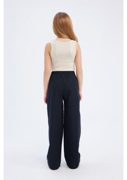 Kız Çocuk Beli Lastikli Wide Leg Geniş Bol Paça Pamuklu Pantolon D7611A825SM