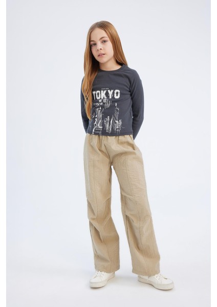 Kız Çocuk Beli Lastikli Düz Paça Paraşüt Pantolon D7605A825SM
