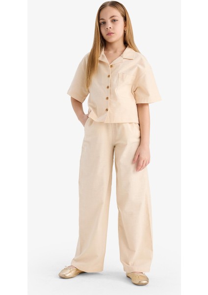 Kız Çocuk Beli Lastikli Wide Leg Geniş Bol Paça Pamuklu Pantolon D7611A825SM
