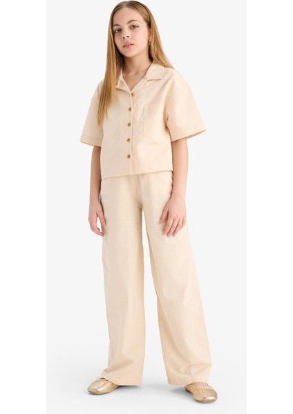 Kız Çocuk Beli Lastikli Wide Leg Geniş Bol Paça Pamuklu Pantolon D7611A825SM fiyatları
