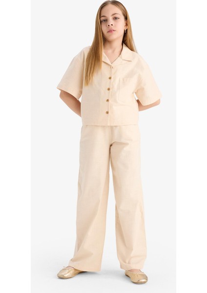 Kız Çocuk Beli Lastikli Wide Leg Geniş Bol Paça Pamuklu Pantolon D7611A825SM modelleri