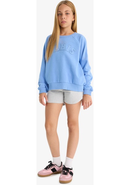 Kız Çocuk Pembe Oversize Geniş Kalıp Bisiklet Yaka Baskılı Sweatshirt D1100A824AU fiyatları