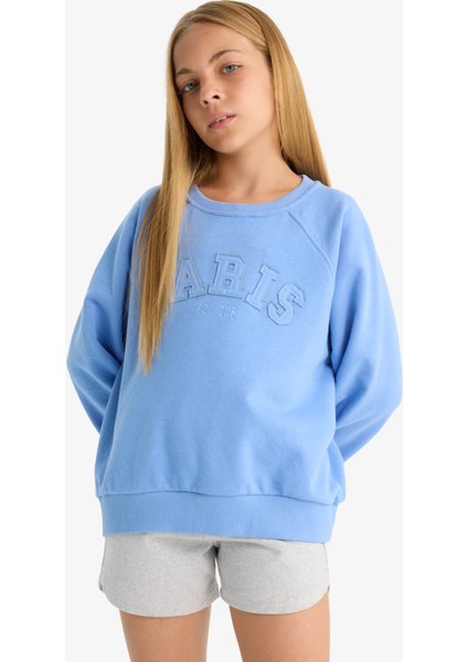 Kız Çocuk Pembe Oversize Geniş Kalıp Bisiklet Yaka Baskılı Sweatshirt D1100A824AU modelleri