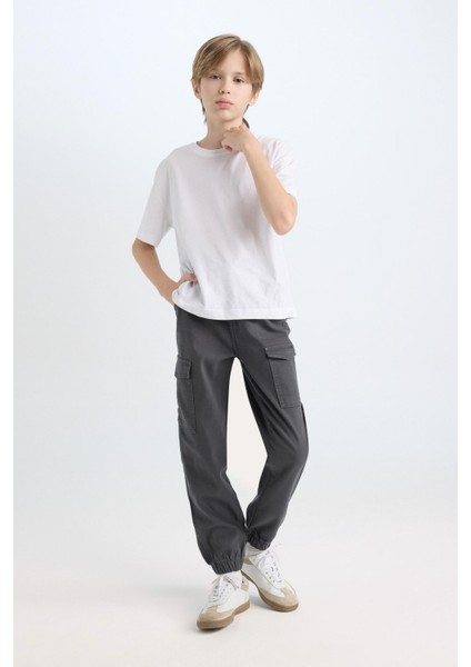 Erkek Çocuk Kargo Cepli Beli Bağcıklı Lastikli Paça Jogger Paça Gabardin Pantolon C7555A824WN