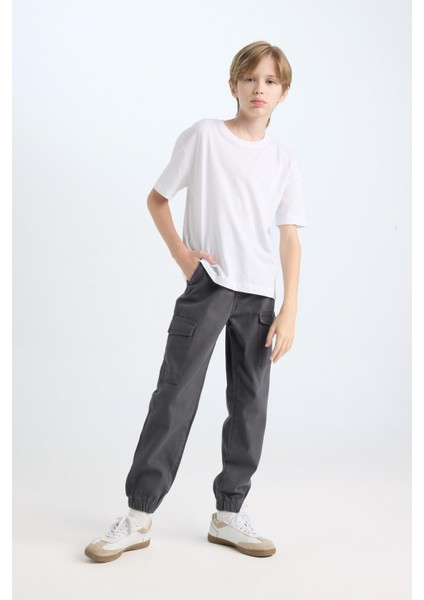 Erkek Çocuk Kargo Cepli Beli Bağcıklı Lastikli Paça Jogger Paça Gabardin Pantolon C7555A824WN fiyatları