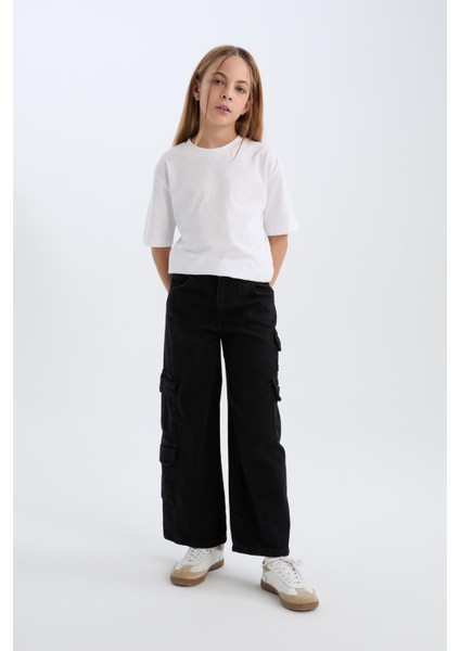 Kız Çocuk Wide Leg Kargo Geniş Paça Jean Pantolon D7373A825SM modelleri