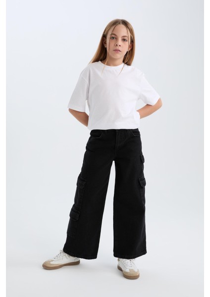 Kız Çocuk Wide Leg Kargo Geniş Paça Jean Pantolon D7373A825SM fırsatları