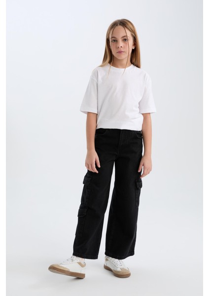 Kız Çocuk Wide Leg Kargo Geniş Paça Jean Pantolon D7373A825SM indirimleri