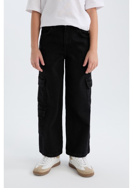 Kız Çocuk Wide Leg Kargo Geniş Paça Jean Pantolon D7373A825SM