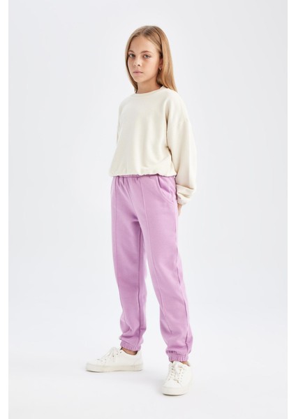 Kız Çocuk Beli Paçası Lastikli Basic Düz Jogger Eşofman Altı D3201A824WN