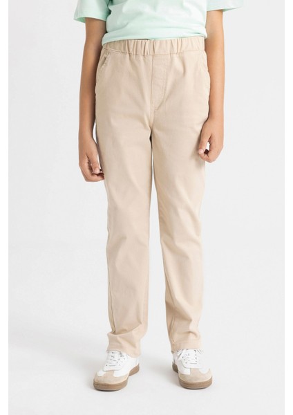 Erkek Çocuk Düz Paça Beli Lastikli Cepli Bej Basic Düz Gabardin Okul Pantolonu T8850A624AU fırsatları