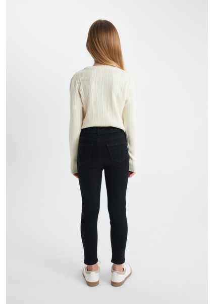 Kız Çocuk Skinny Fit Dar Paça Cepli Siyah Pantolon C7505A824AU
