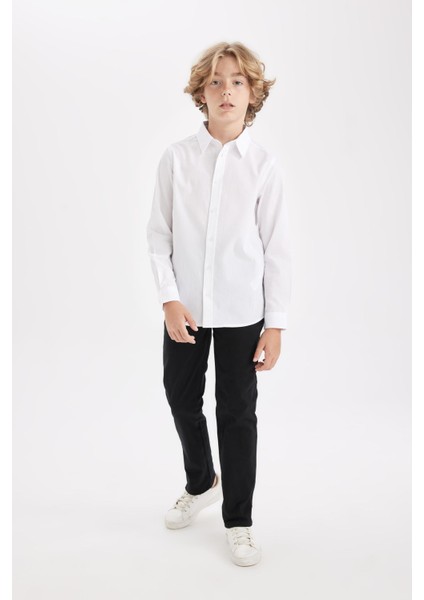 Erkek Çocuk Düz Paça Beli Lastikli Cepli Basic Düz Siyah Gabardin Okul Pantolonu T8850A624AU