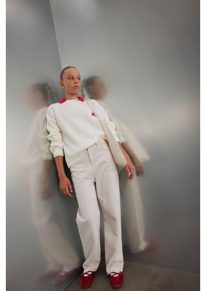 Kız Çocuk Straight Fit Geniş Bol Paça Cepli Pamuklu Bej Okul Pantolonu C9471A824AU