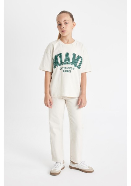 Kız Çocuk Straight Fit Geniş Bol Paça Cepli Pamuklu Bej Okul Pantolonu C9471A824AU modelleri