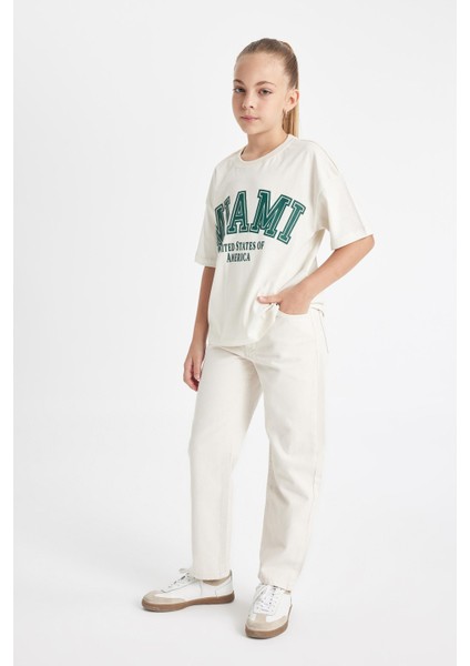 Kız Çocuk Straight Fit Geniş Bol Paça Cepli Pamuklu Bej Okul Pantolonu C9471A824AU indirimleri