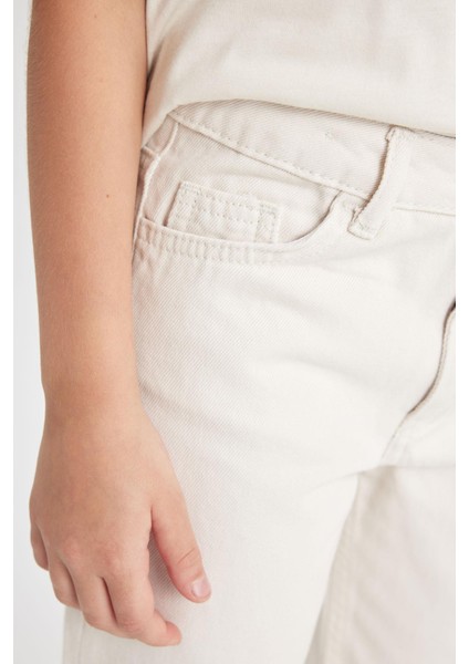 Kız Çocuk Straight Fit Geniş Bol Paça Cepli Pamuklu Bej Okul Pantolonu C9471A824AU